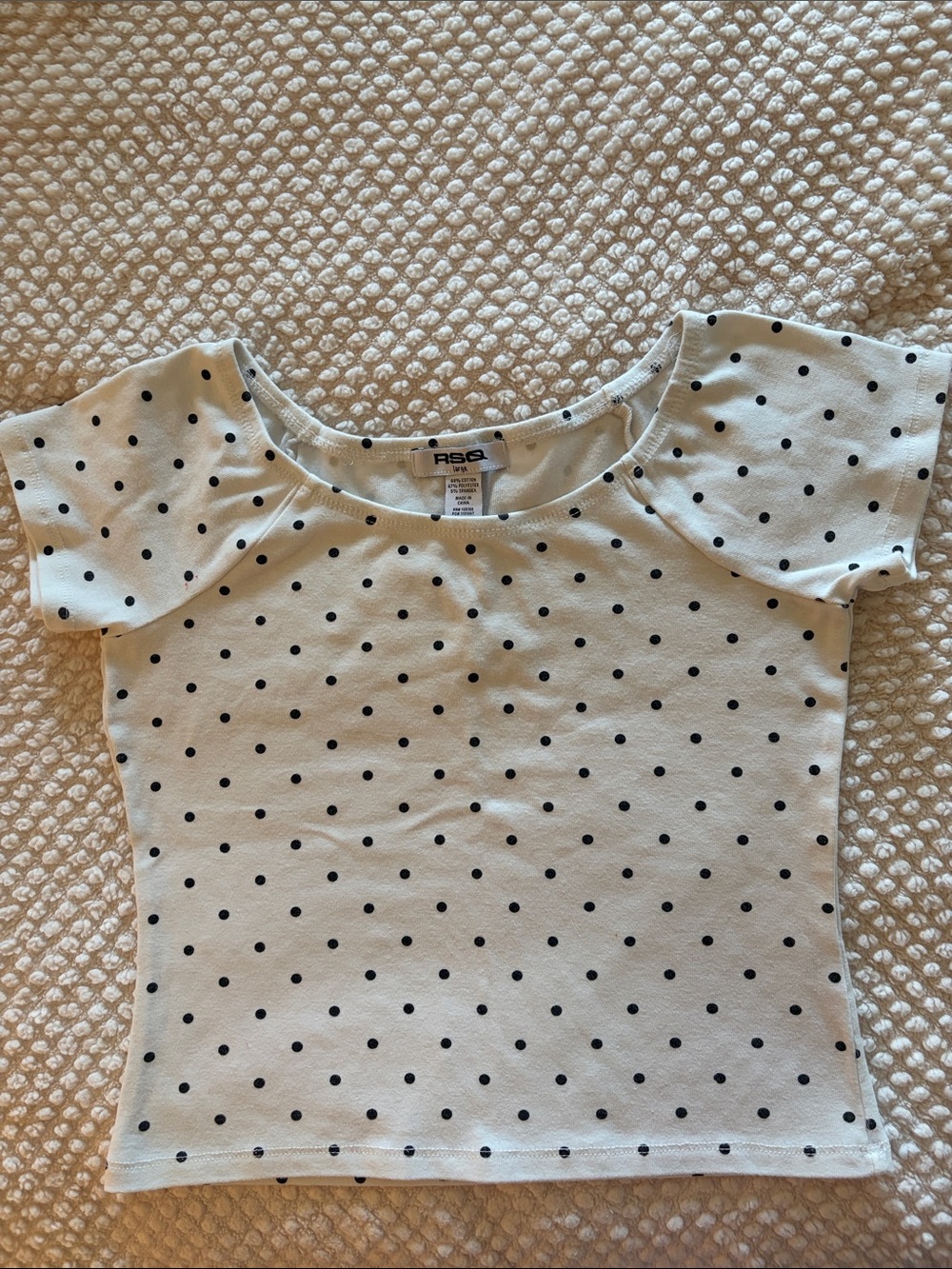 RSQ White Short Sleeve Polka Dot Tee with Black Dots